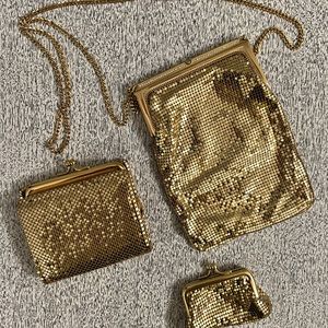Whiting & Davis gold, metal mesh purse, wallet & change purse. 60s-80s vintage.